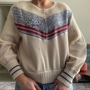Free People White Blue Red Knit Sweater
